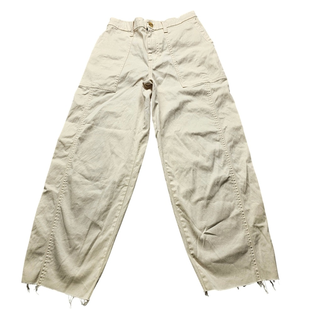 Vuori Wide Leg Utility Pants Womens 28 Beige High Rise Raw Hem Carpenter Pants